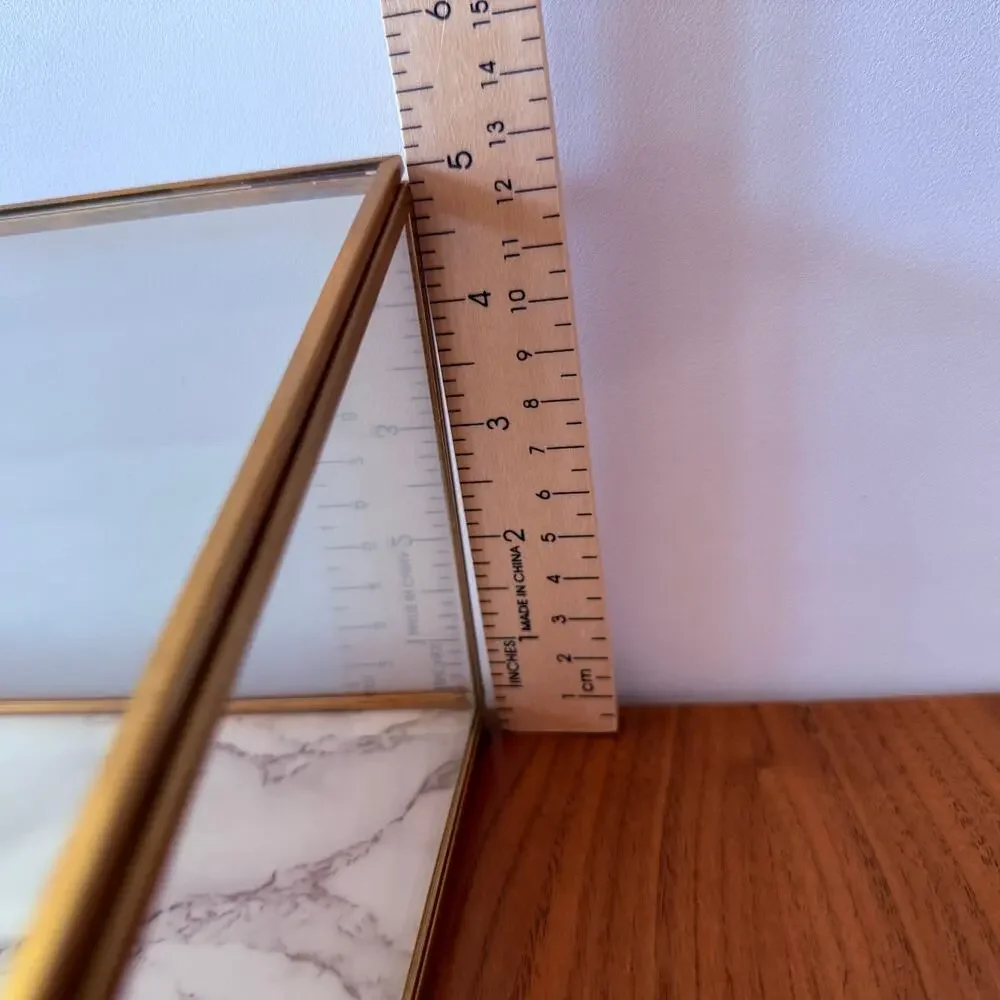 Glass Gold Display Box Lidded Faux Marble Chain Latch Trinket Jewelry 12 x 8